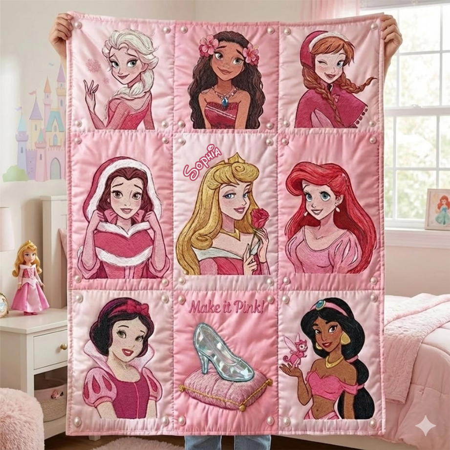 Personalized Pink Princess Blanket Custom Name Gift for Daughter