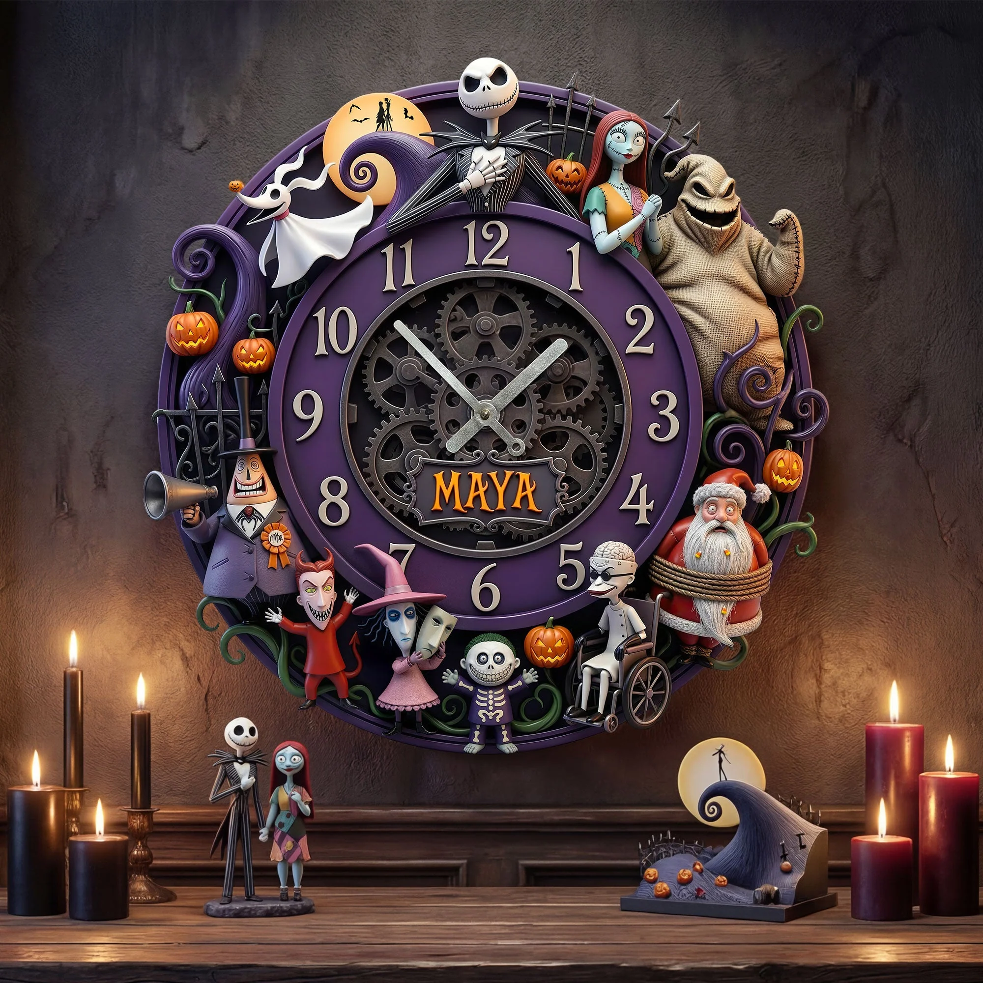 Personalized Spooky Characters Wall Clock Gift for Halloween Wall Hanging Clock GradoCreations