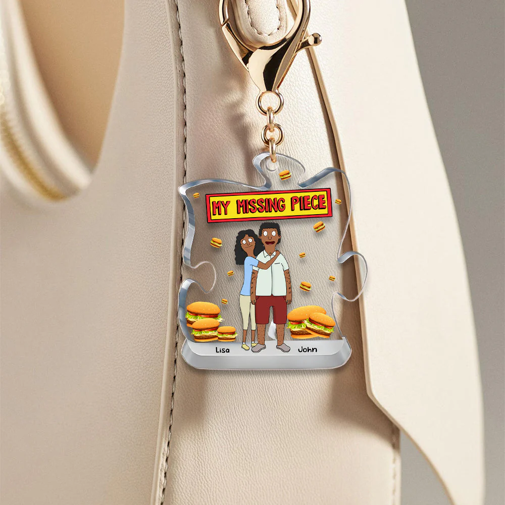 Personalized My Missing Piece Cartoon Keychain Gift for Couple, Anniversary