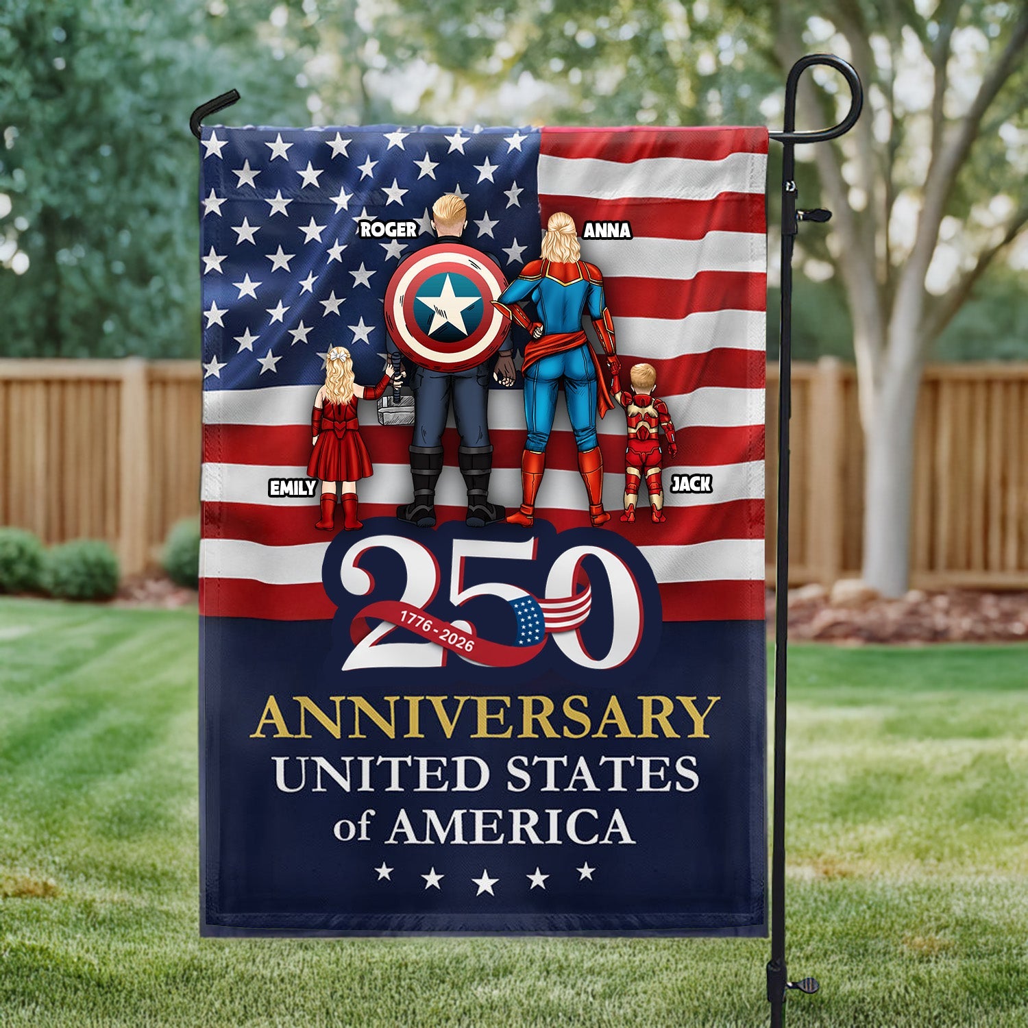 Personalized 250th Anniversary USA Flag Family Gift - Patriotic Decor Flag GradoCreations