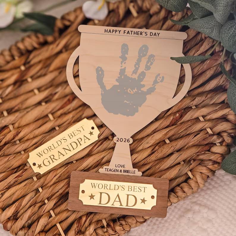 Personalized Handprint Wood Sign Gift for Dad Grandpa HN590 - Custom Shaped Wood Sign fix GradoCreations