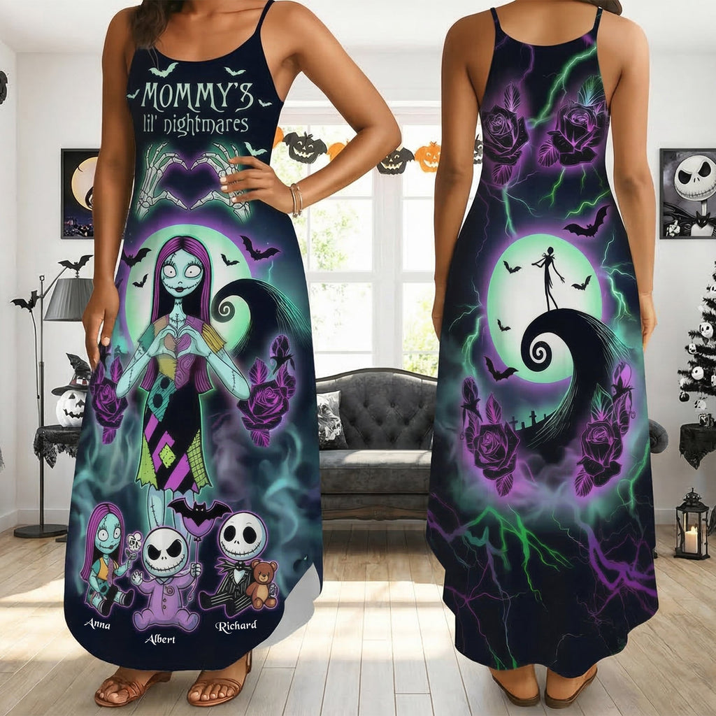 Personalized Spooky Maxi Dress for Mom with Custom Names | Gift for Movie Fans