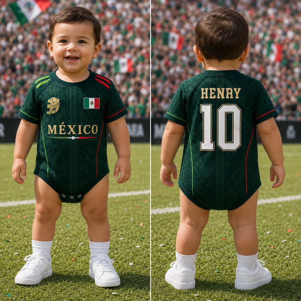 Personalized Mexico Soccer Baby Bodysuit Custom Name Gift for New Parents