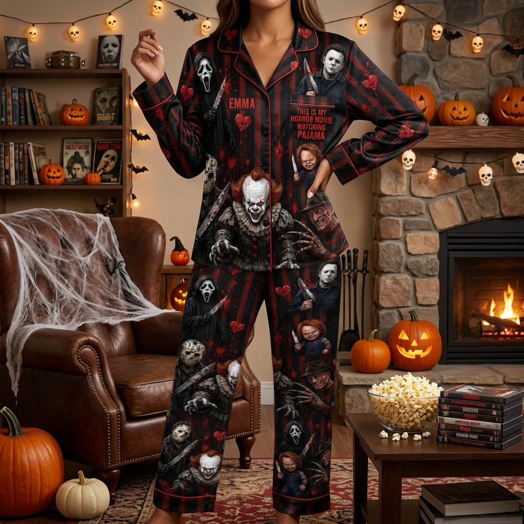 Personalized Horror Movie Pajama Set Custom Name Halloween Gift Pajama GradoCreations