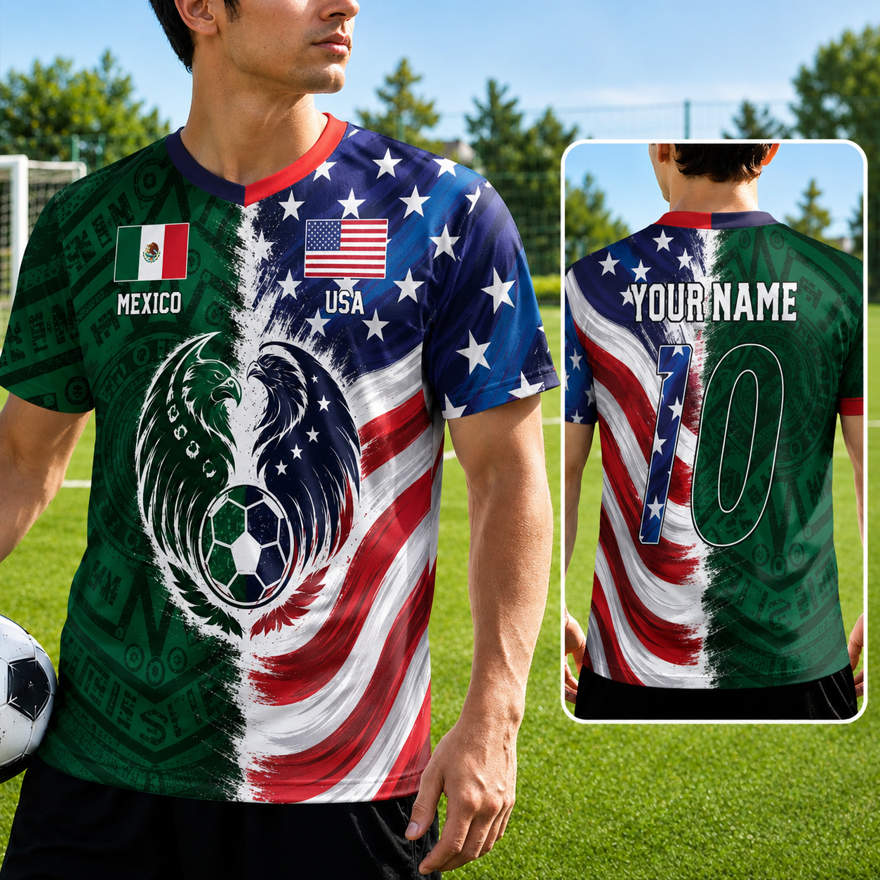 Personalized Soccer Jersey Custom Name USA Mexico Flag Gift for Football Lovers