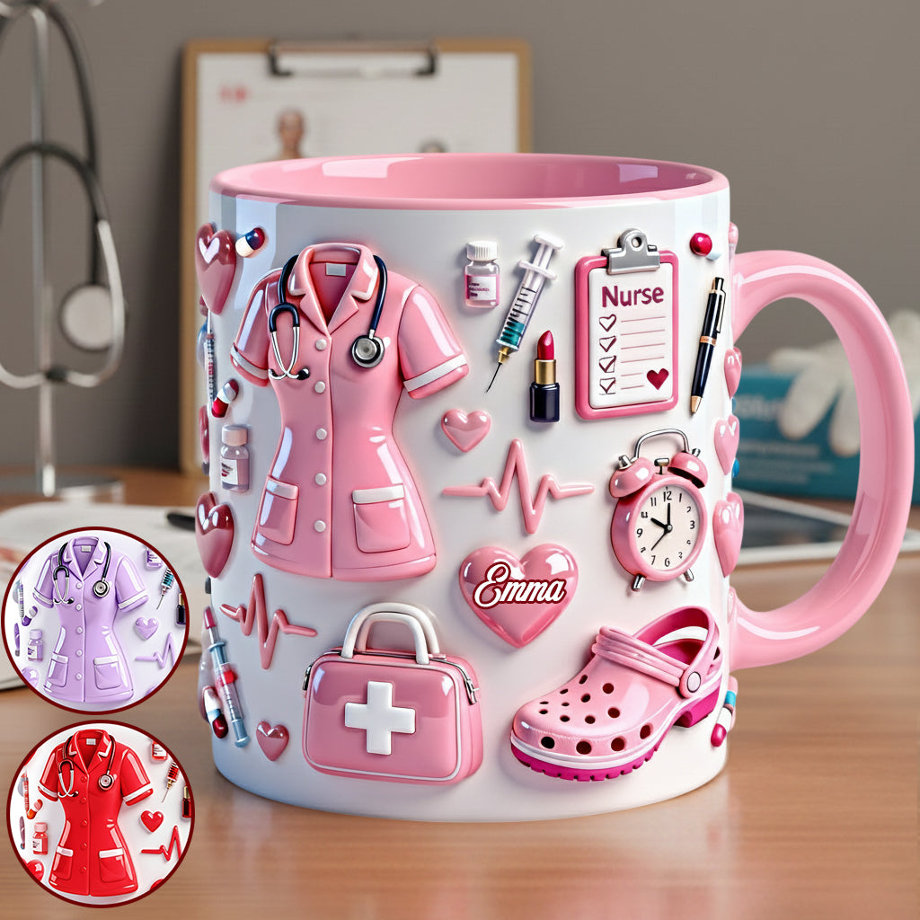 Personalized Nurse Life Mug with Cute Pink Design Gift for Nurse