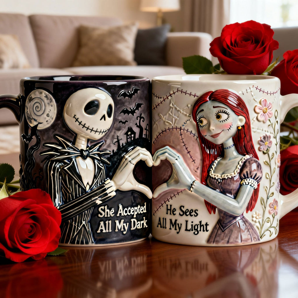 Personalized Spooky Couples Mug with Heart Design for Movie Fans