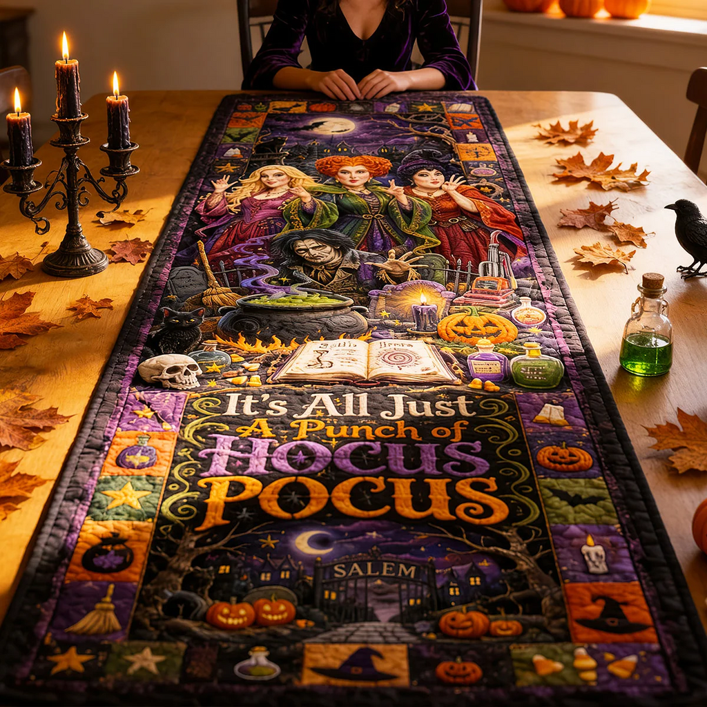 Personalized Halloween Quilt Table Runner Custom Name Family Gift Quilt Table Runner GradoCreations