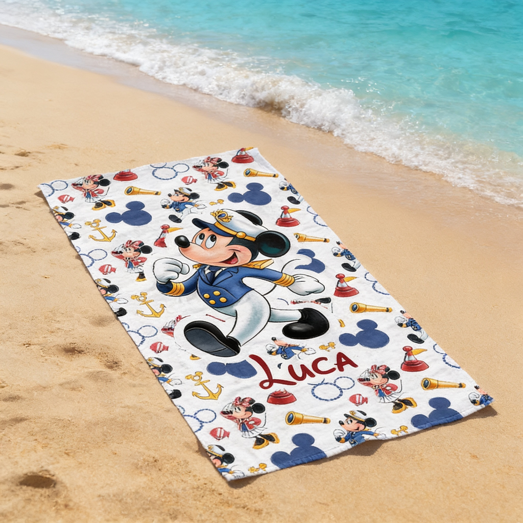 Personalized Mickey Mouse Beach Towel Custom Name Summer Vacation Gift