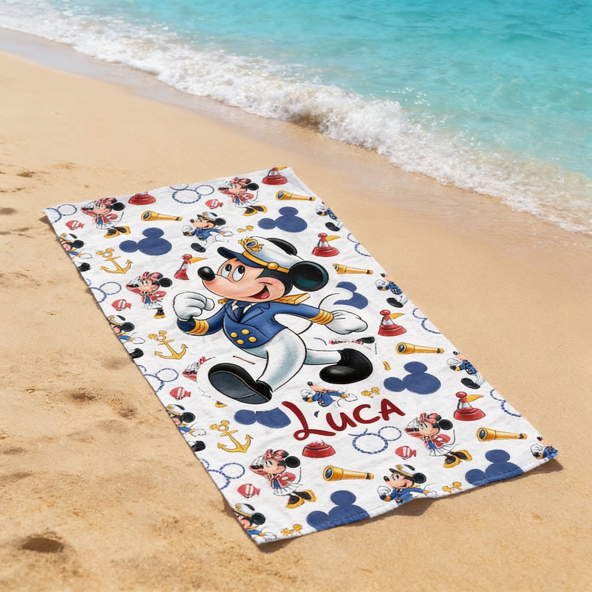 Personalized Mickey Mouse Beach Towel Custom Name Summer Vacation Gift