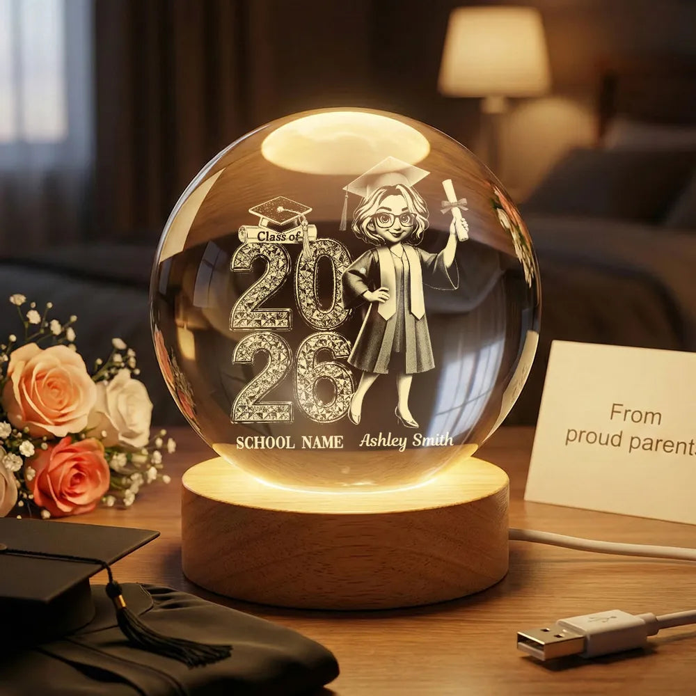 Personalized Crystal Globe Lamp Graduation Class of 2026 Gift for Graduates