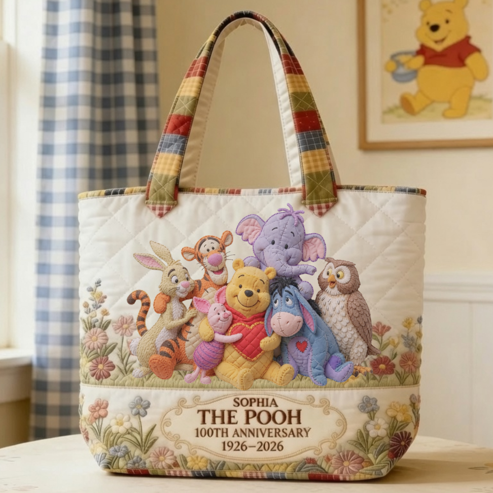 Personalized Quilted Tote Bag Winnie the Pooh 100th Anniversary Gift