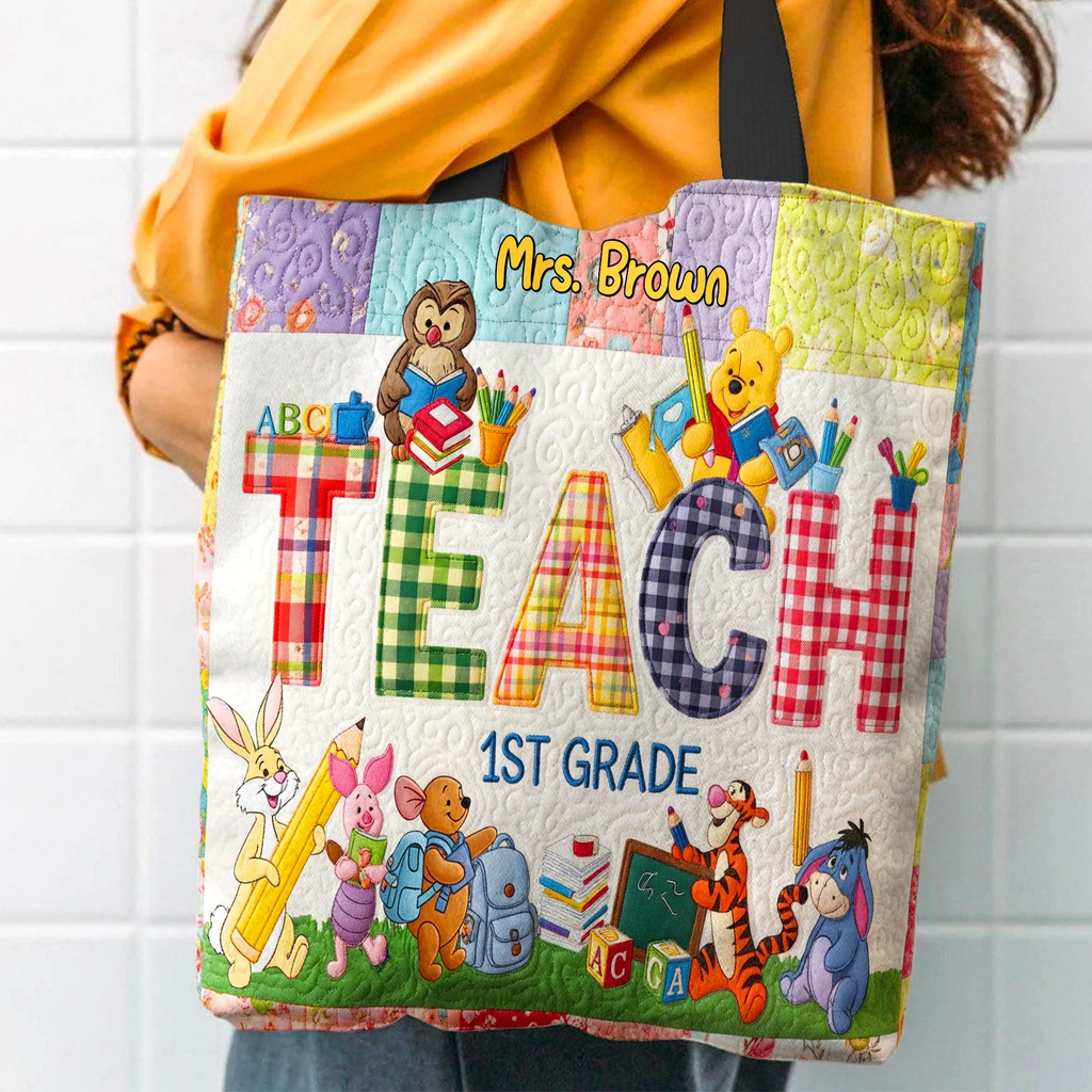 Personalized Quilted Tote Bag Cute Teacher Gift for Back to School Quilted Tote Bag GradoCreations
