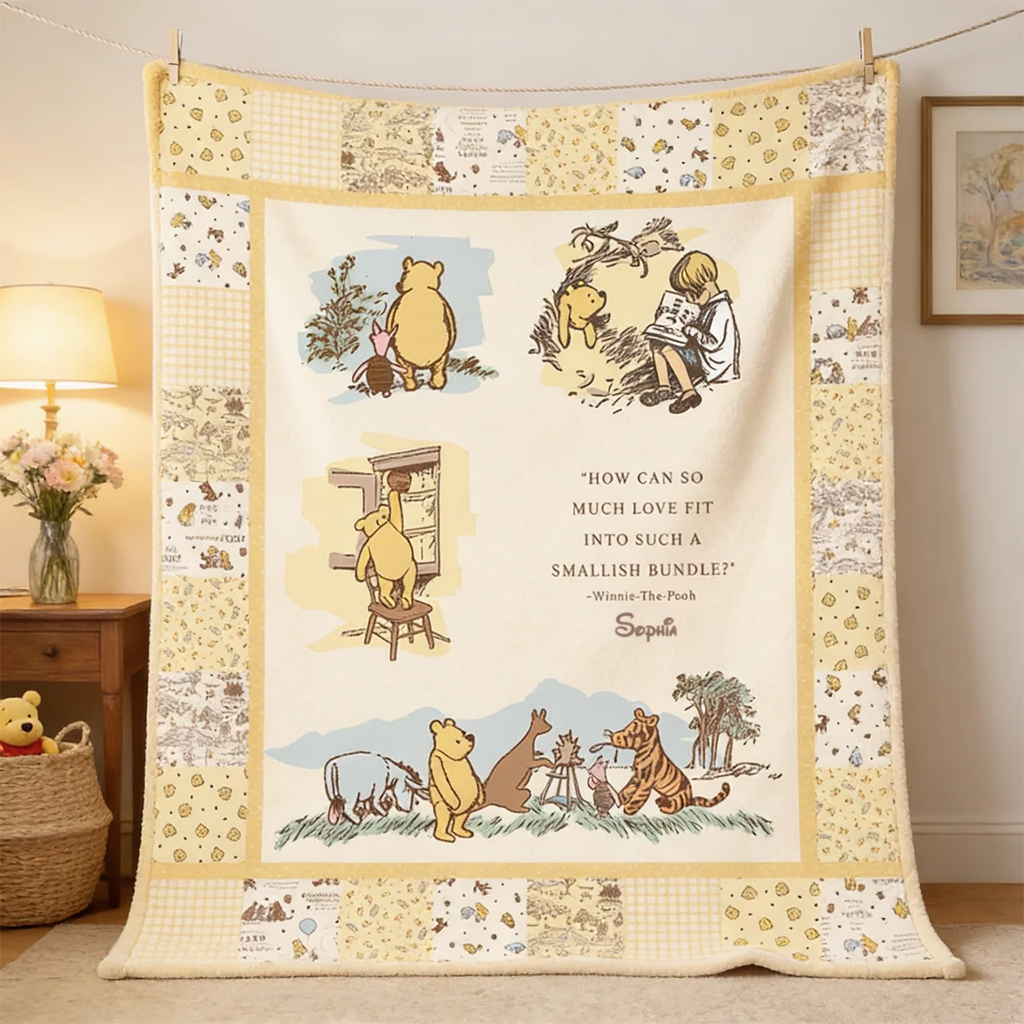 Personalized Winnie the Pooh Blanket Custom Name Gift for Movie Fans