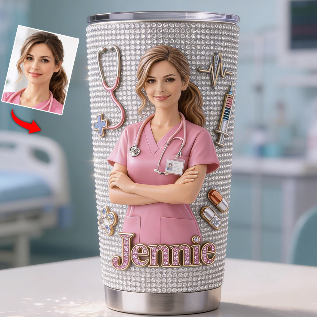 Personalized Nurse Tumbler Custom Name Glitter Gift for Nurse