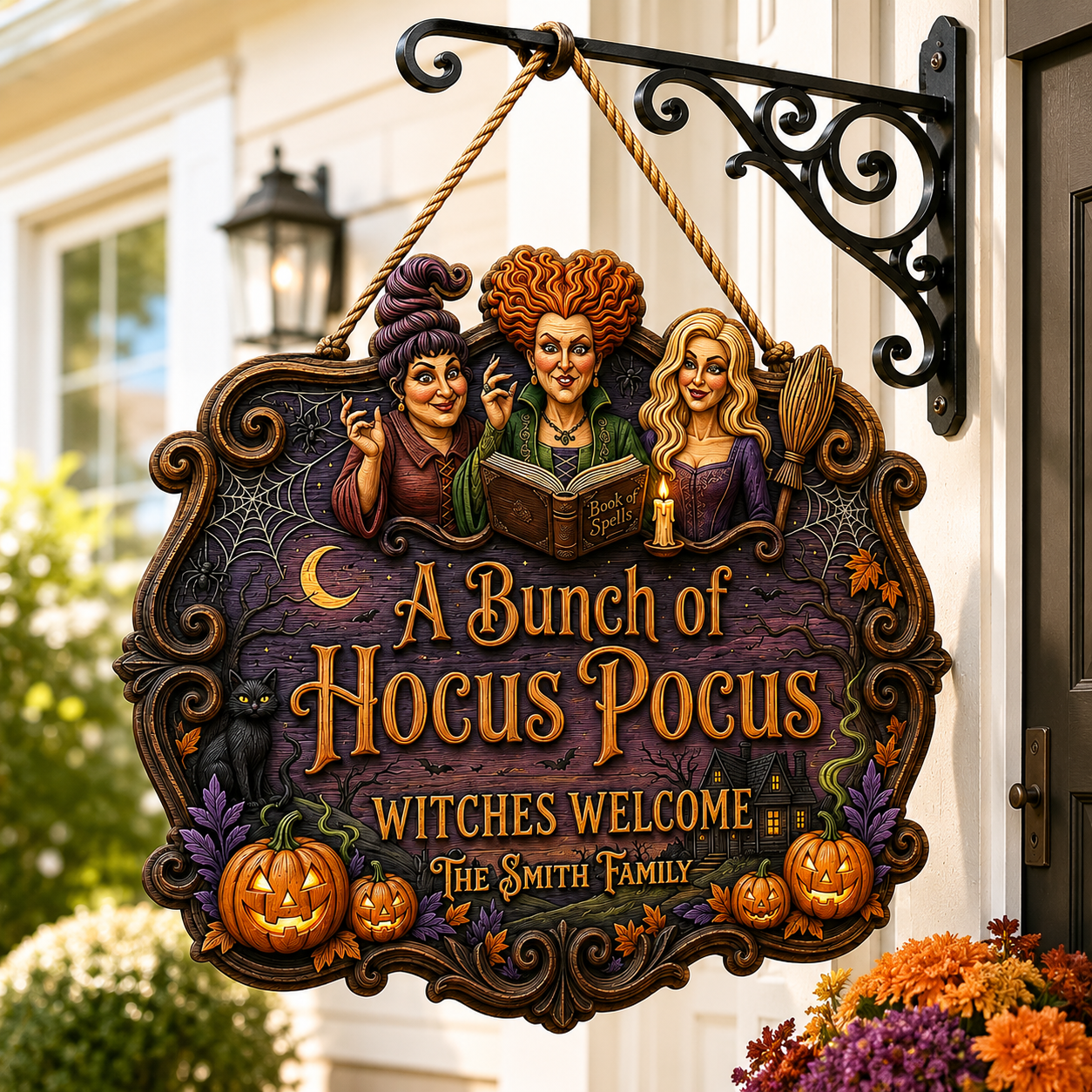 Personalized Halloween Wood Sign for Family with Witch Trio Decor Wood Sign GradoCreations