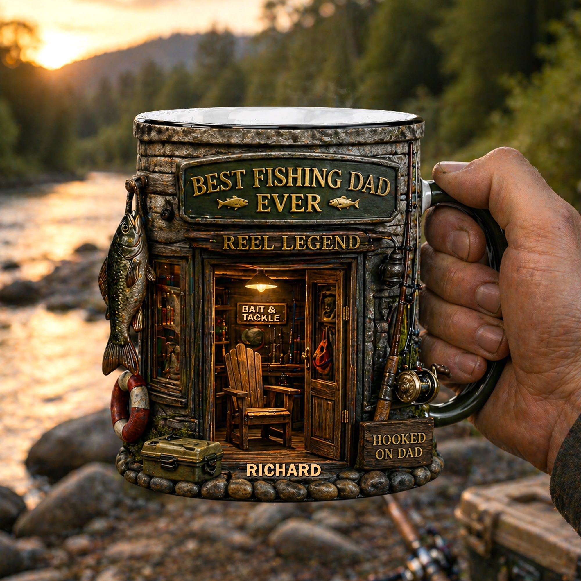 Personalized Color Changing Fishing Mug Gift for Dad