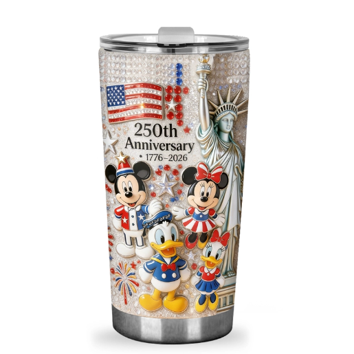 Personalized 250th Anniversary Tumbler with Disney Characters - Patriotic Gift for Movie Fans