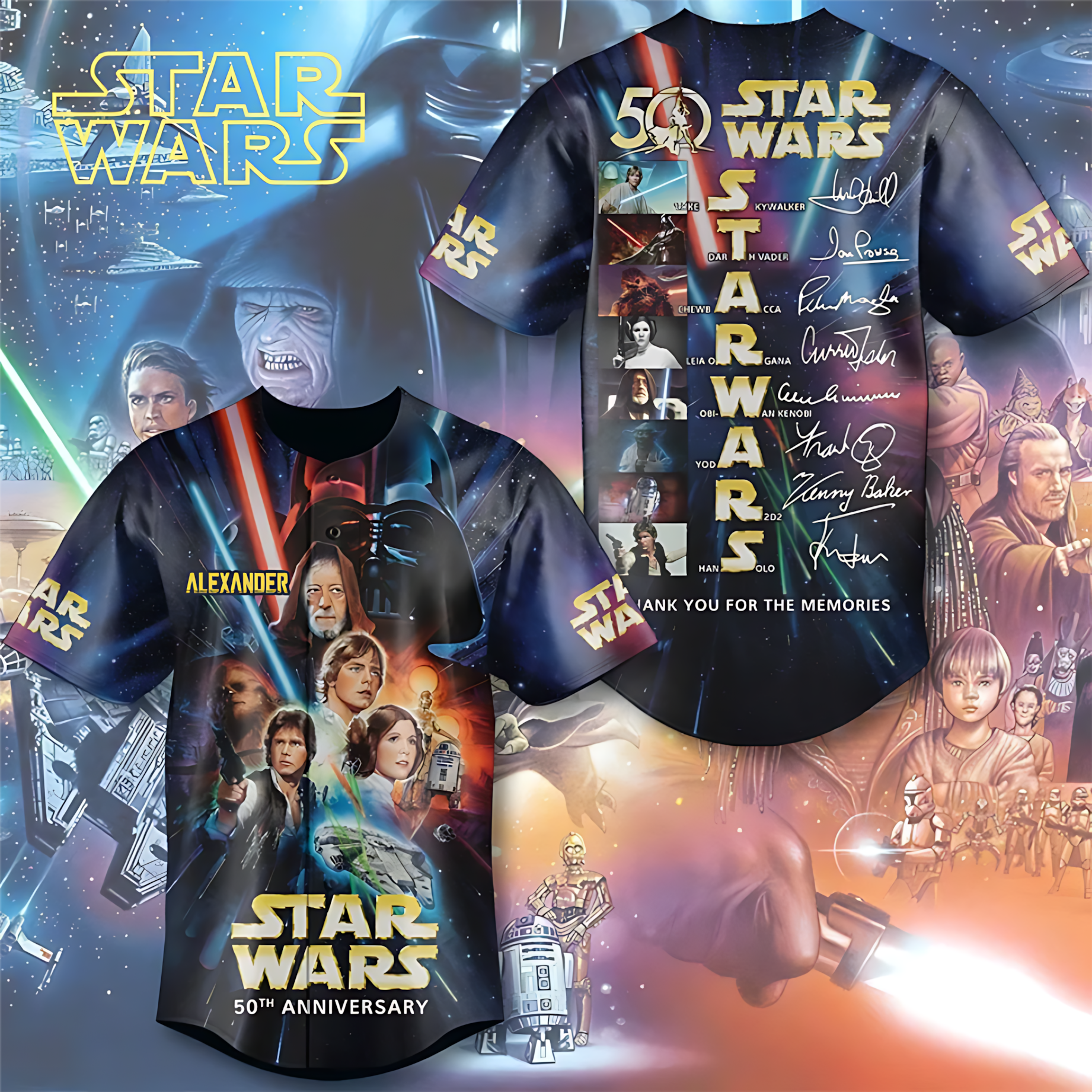 Personalized Star Wars 50th Anniversary Baseball Jersey Gift for Movie Fans