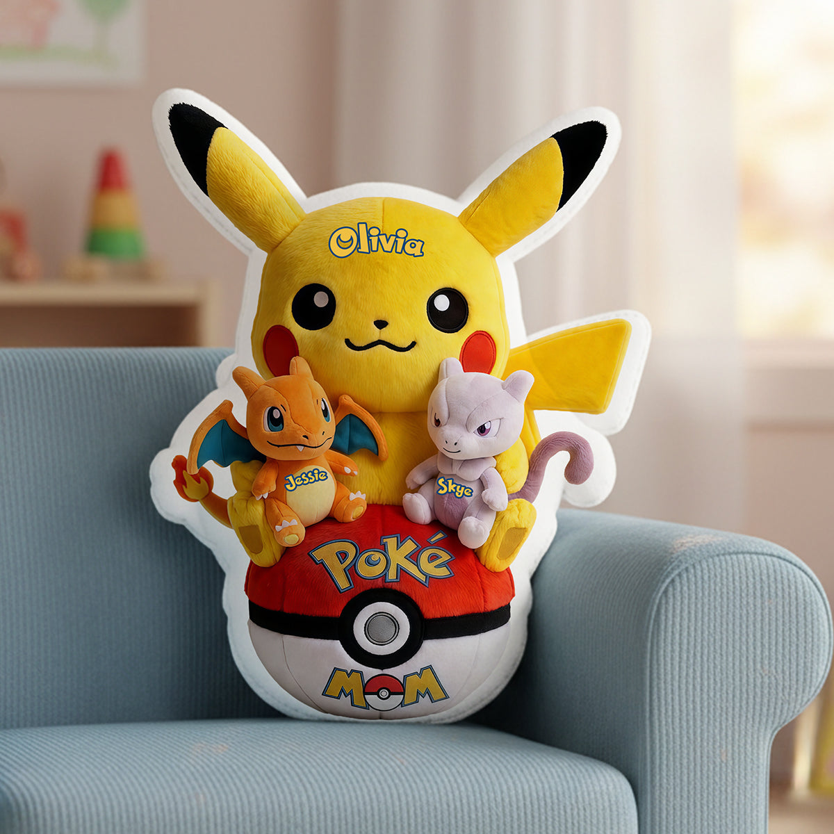 Personalized Pikachu Shaped Pillow Custom Name Gift for Mom