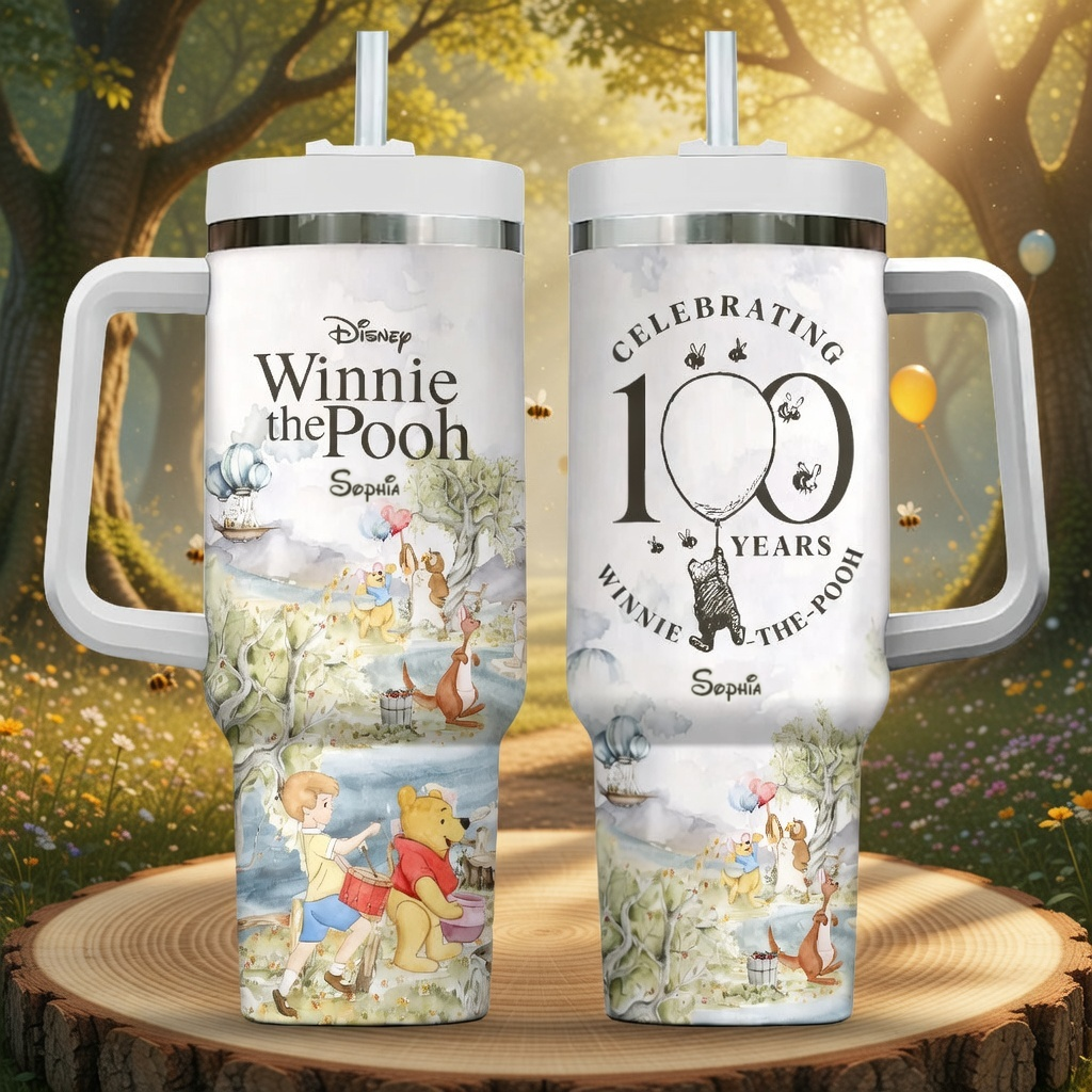 Personalized Winnie the Pooh Tumbler 100th Anniversary Gift