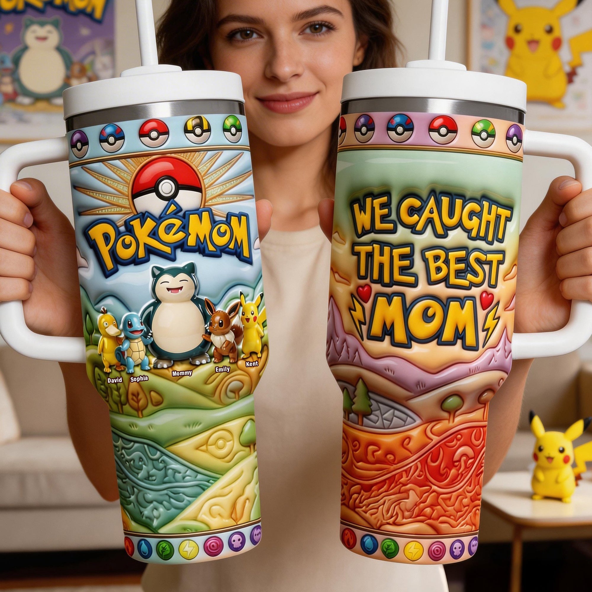 Personalized Pokémon Mom Tumbler with Handle - Unique Gift for Mom
