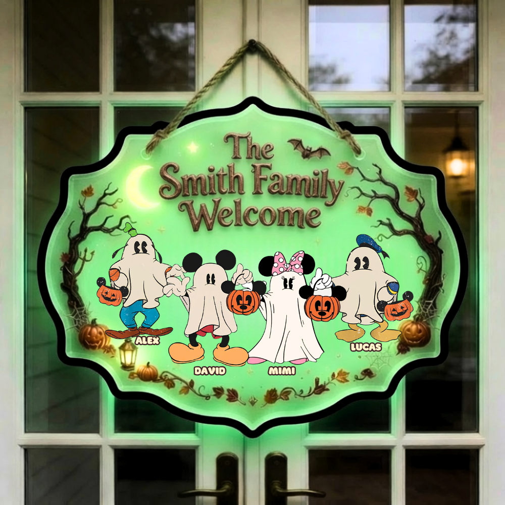 Personalized Luminous Wooden Halloween Sign Family Welcome Gift Luminous Wooden Sign GradoCreations