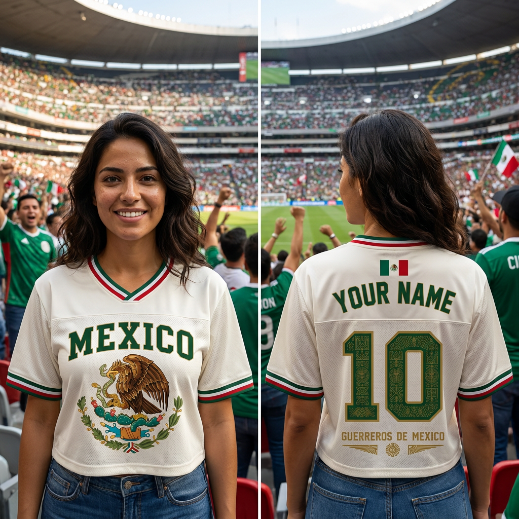 Personalized Mexico Soccer Jersey Crop Tee Custom Name Gift for Sports Fans