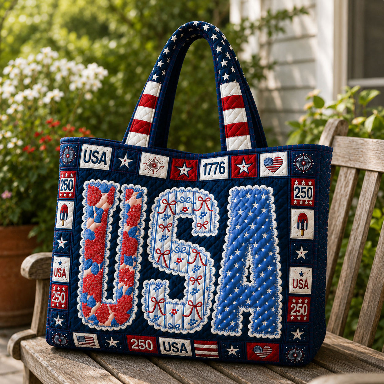 Patriotic Quilted Tote Bag Custom Design Ideal Gift for Her
