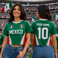Personalized Mexico Soccer Jersey Crop Tee Custom Name Gift for Football Fans