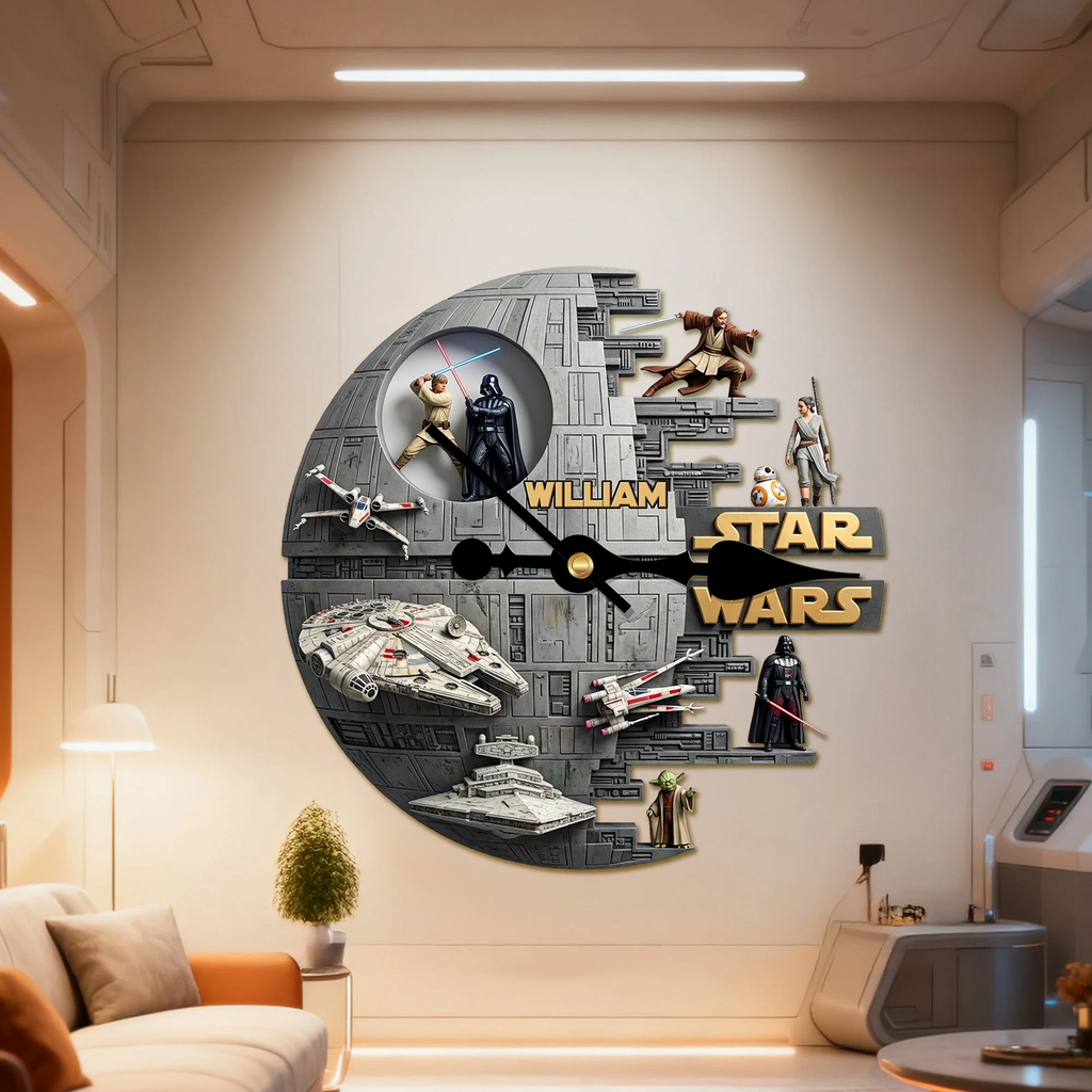 Personalized Star Wars Wall Clock Custom Gift for Movie Fans Wall Hanging Clock GradoCreations
