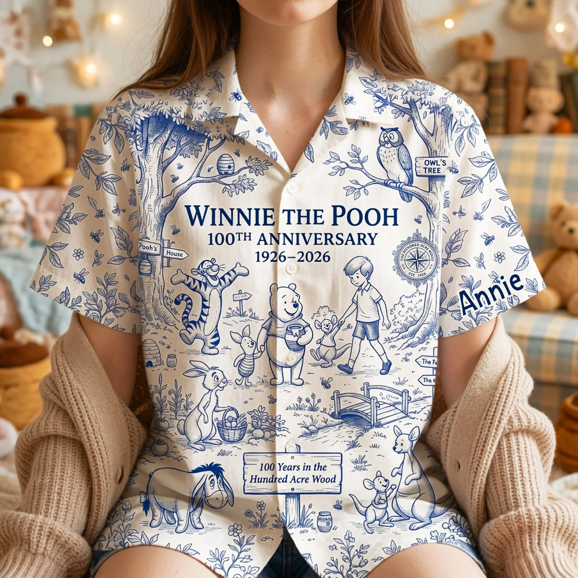 Personalized Winnie the Pooh Hawaiian Shirt 100th Anniversary Gift for Movie Fans