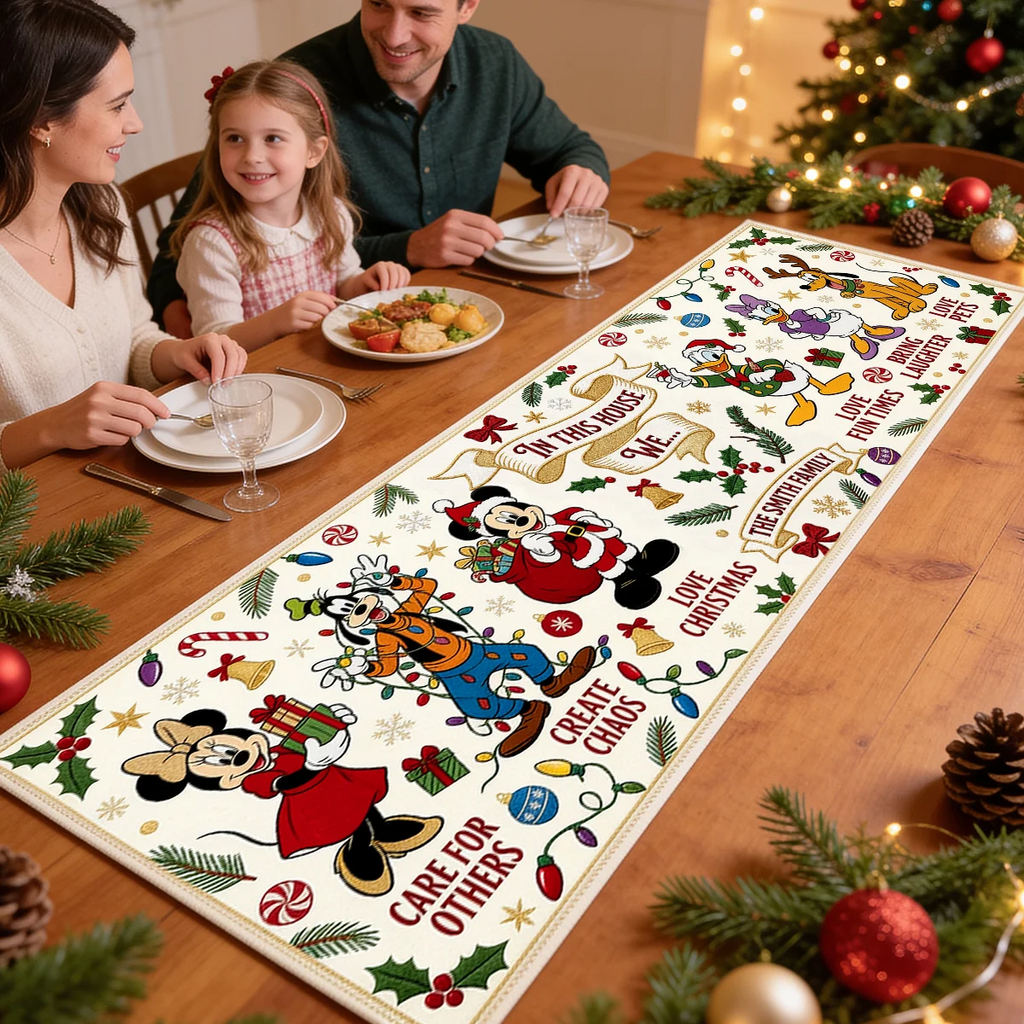 Personalized Christmas Quilt Table Runner Custom Family Name Gift Quilt Table Runner GradoCreations