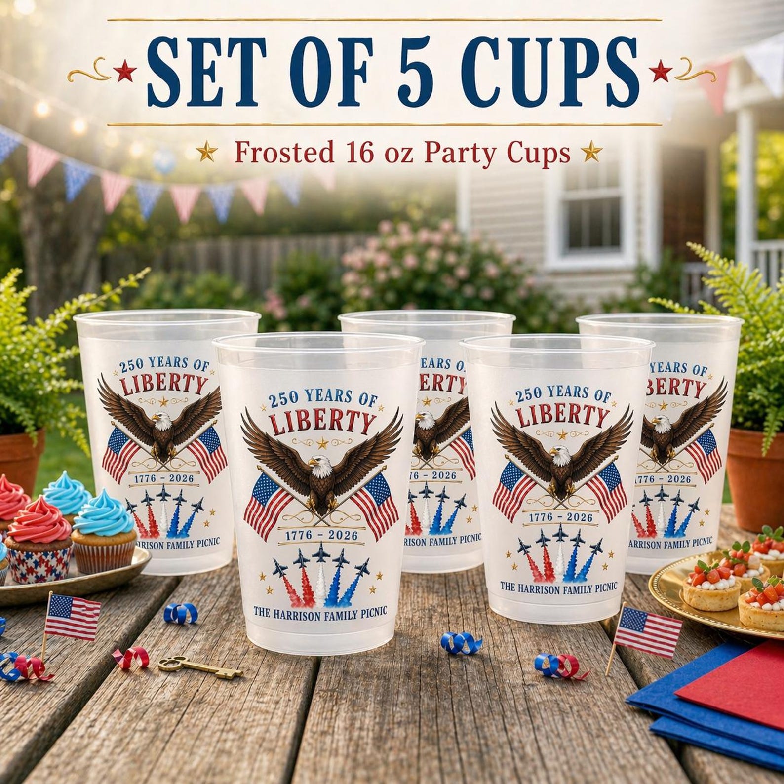 Personalized Frosted Cups America Flag Eagle Gift for Family