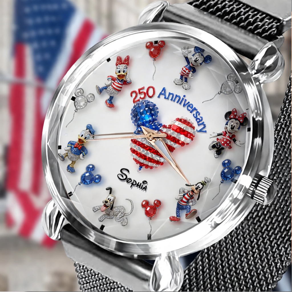 Personalized Women Hand Watch with Custom Strap Charms for Independence Day Gift