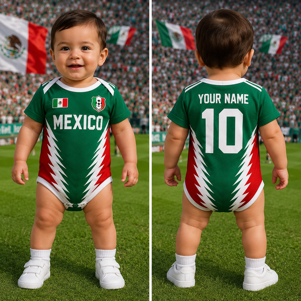 Personalized Baby Jersey Bodysuit Mexico Soccer 2026 Gift for New Parents