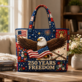 Quilted Patriotic Tote Bag with Bald Eagle 250 Years Freedom Gift for Her