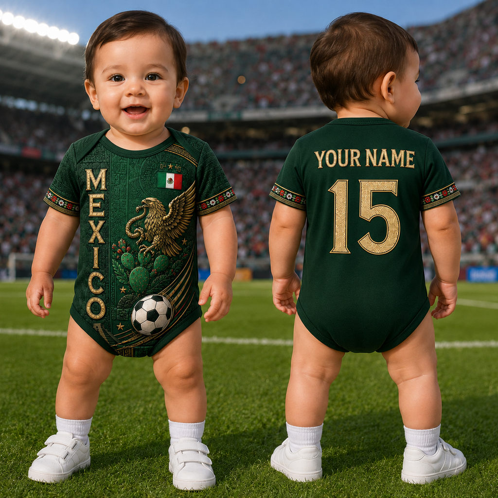 Personalized Mexico Aztec Football Baby Jersey Bodysuit Gift for New Moms