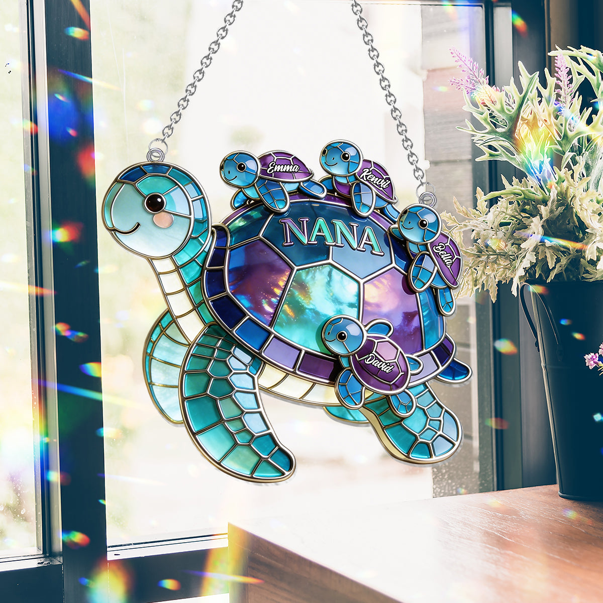 Personalized Grandma Turtle Suncatcher Gift for Mom - Custom Window Hanging