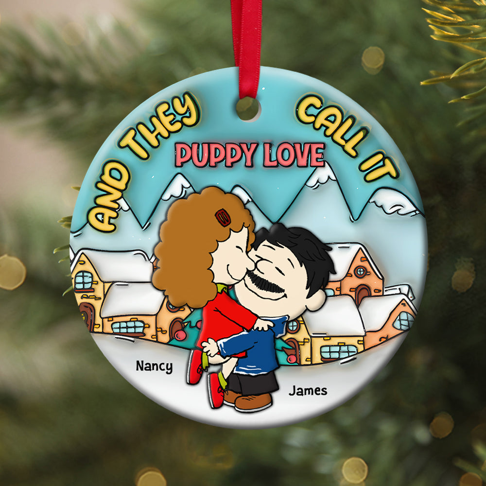 Personalized Christmas Puppy Love Ceramic Ornament Gift for Couples