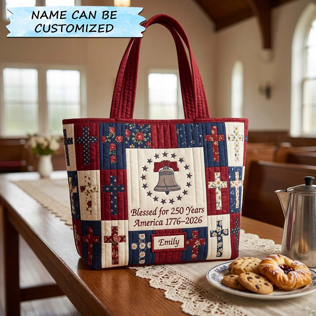 Personalized Quilted Tote Bag for Women - Patriotic Gift - 250 Years American Liberty