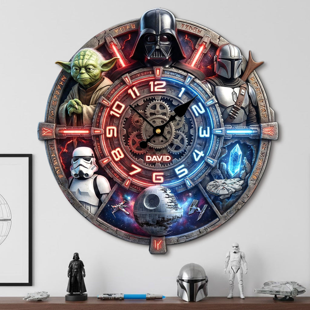 Personalized Acrylic Wall Clock with Galaxy Characters Gift for Movie Fans Wall Hanging Clock GradoCreations
