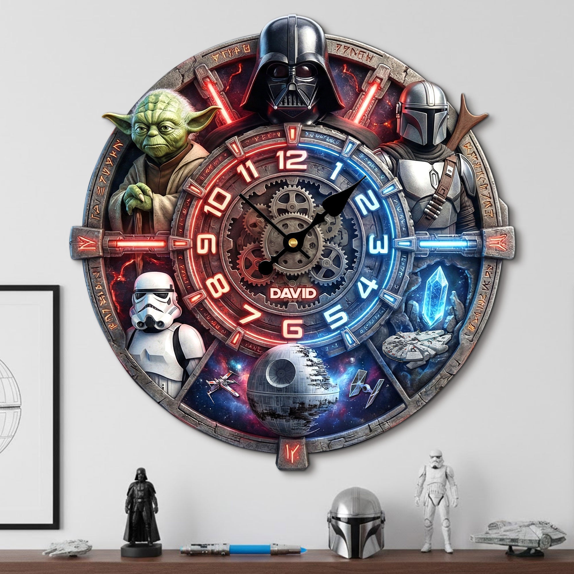 Personalized Acrylic Wall Clock with Galaxy Characters Gift for Movie Fans Wall Hanging Clock GradoCreations