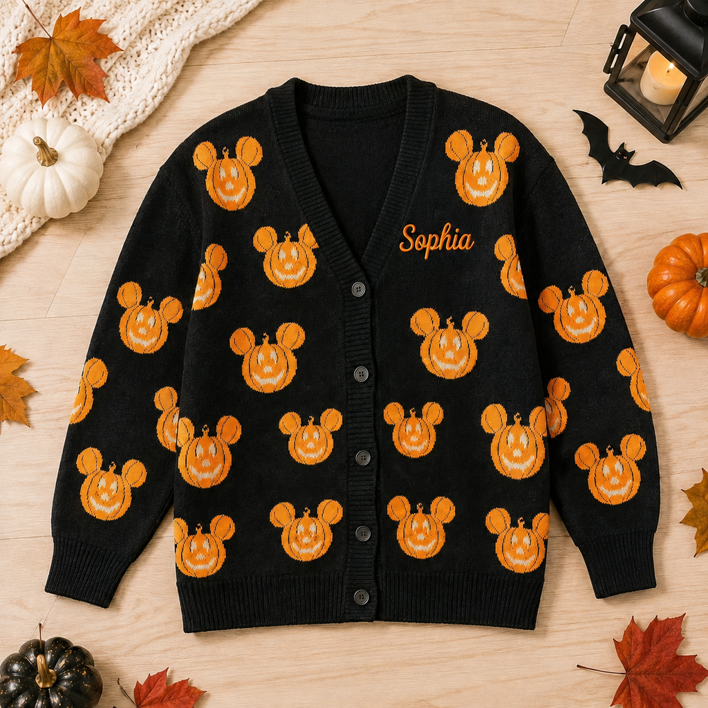 Personalized Pumpkin Halloween Cardigan for Women - Cozy Fall Apparel Cardigan GradoCreations