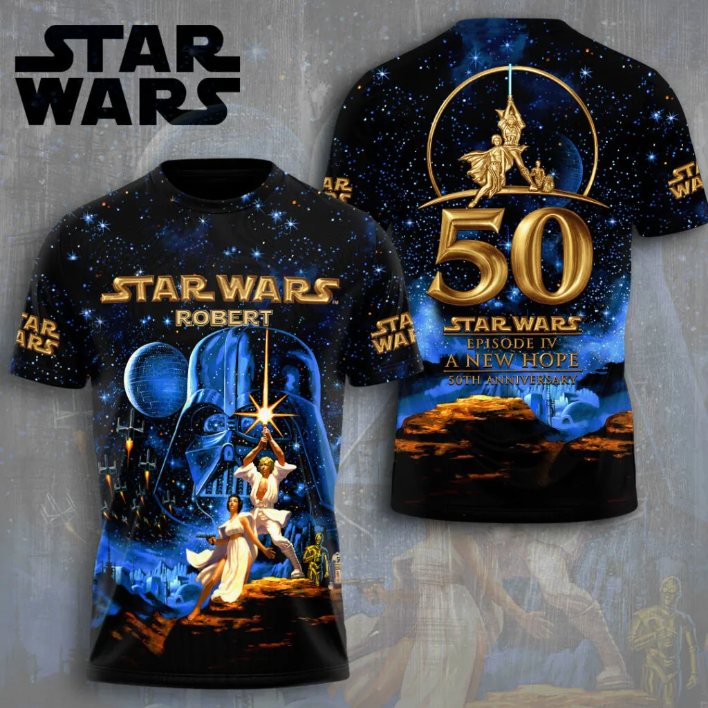 Personalized Star Wars 50th Anniversary AOP Shirt Gift for Movie Fans