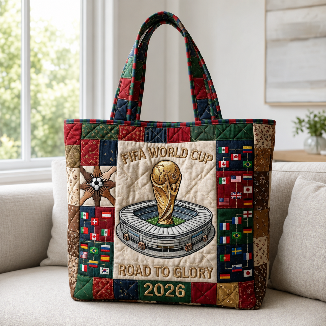 Quilted Tote Bag FIFA World Cup 2026 Road to Glory Gift for Soccer Fans