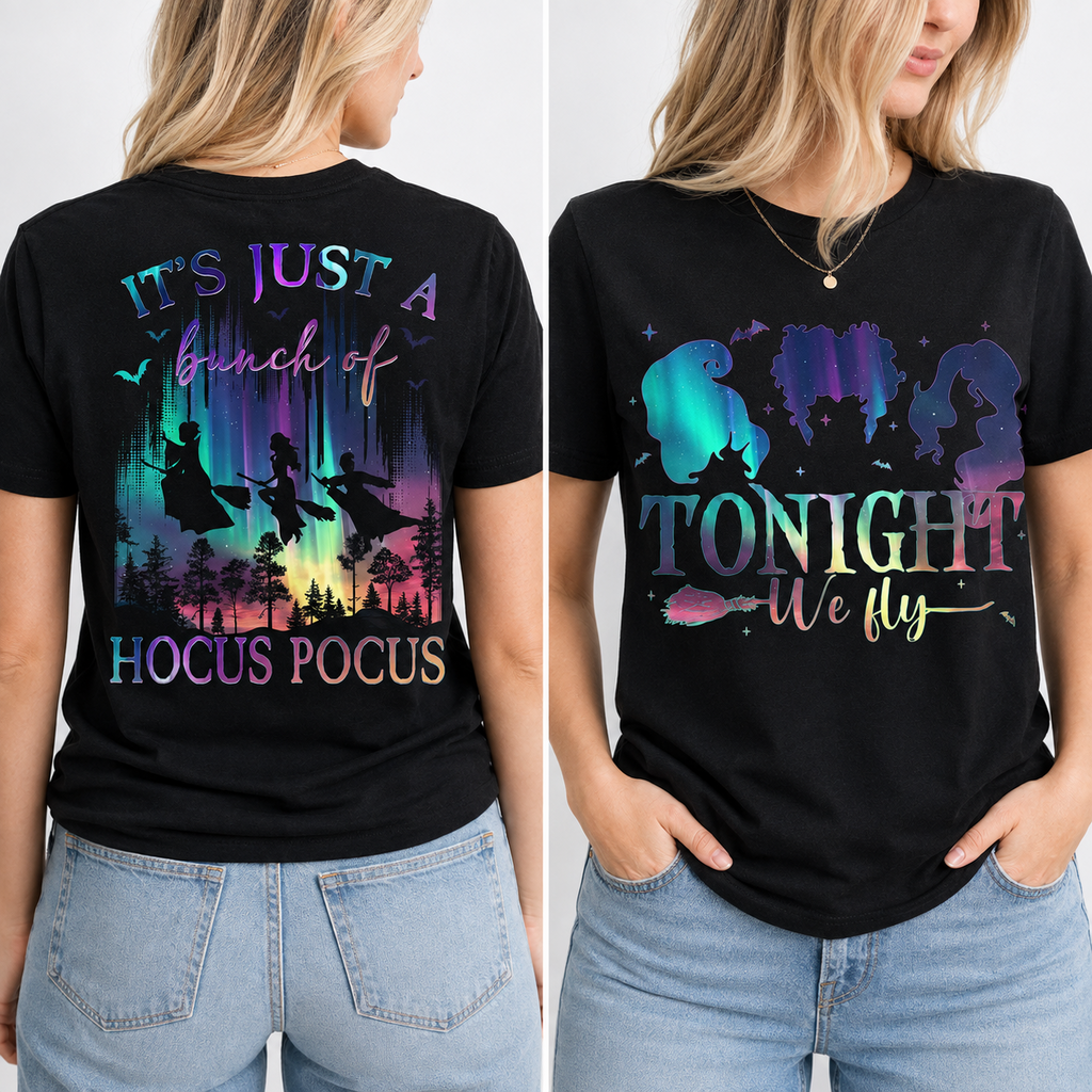 Personalized Halloween Shirt with Neon Witch Design for Her Cotton Apparel GradoCreations
