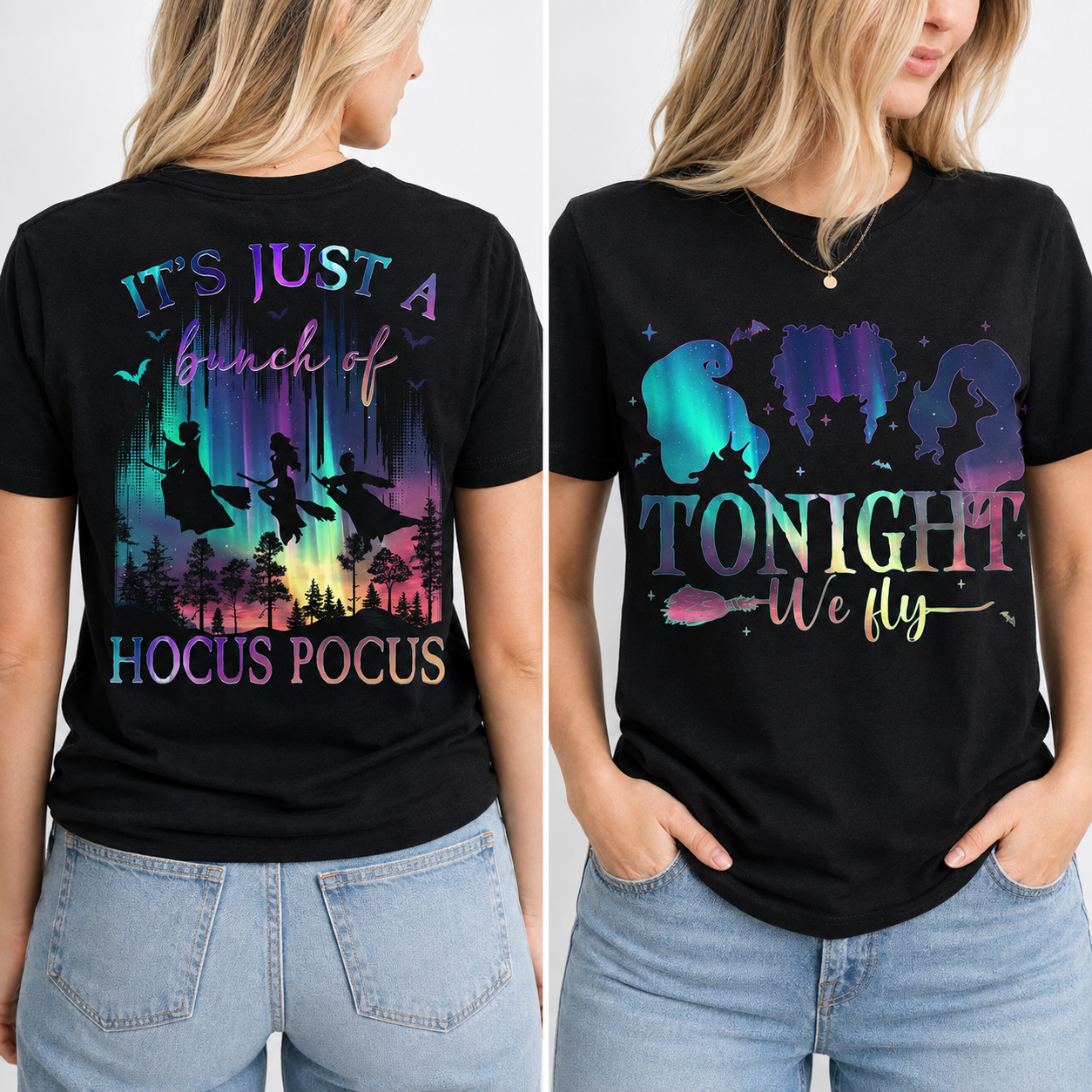 Personalized Halloween Shirt with Neon Witch Design for Her Cotton Apparel GradoCreations