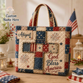 Personalized Quilted Tote Bag American Flag Floral Gift for Patriots