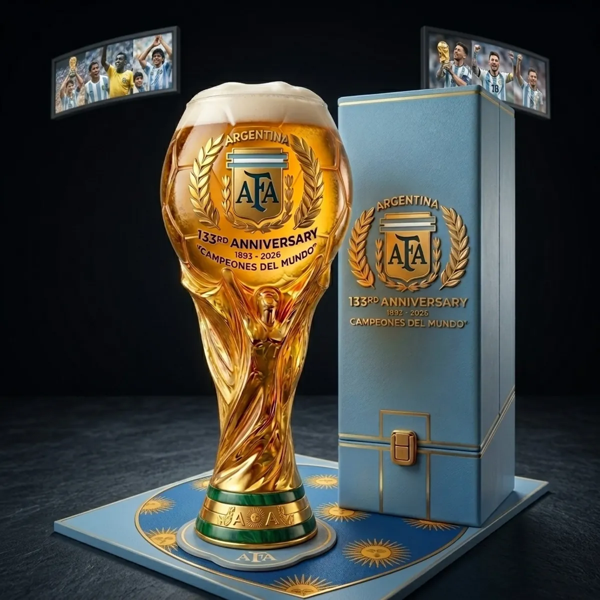 Personalized Argentina Trophy Beer Glass Gift for Football Fans